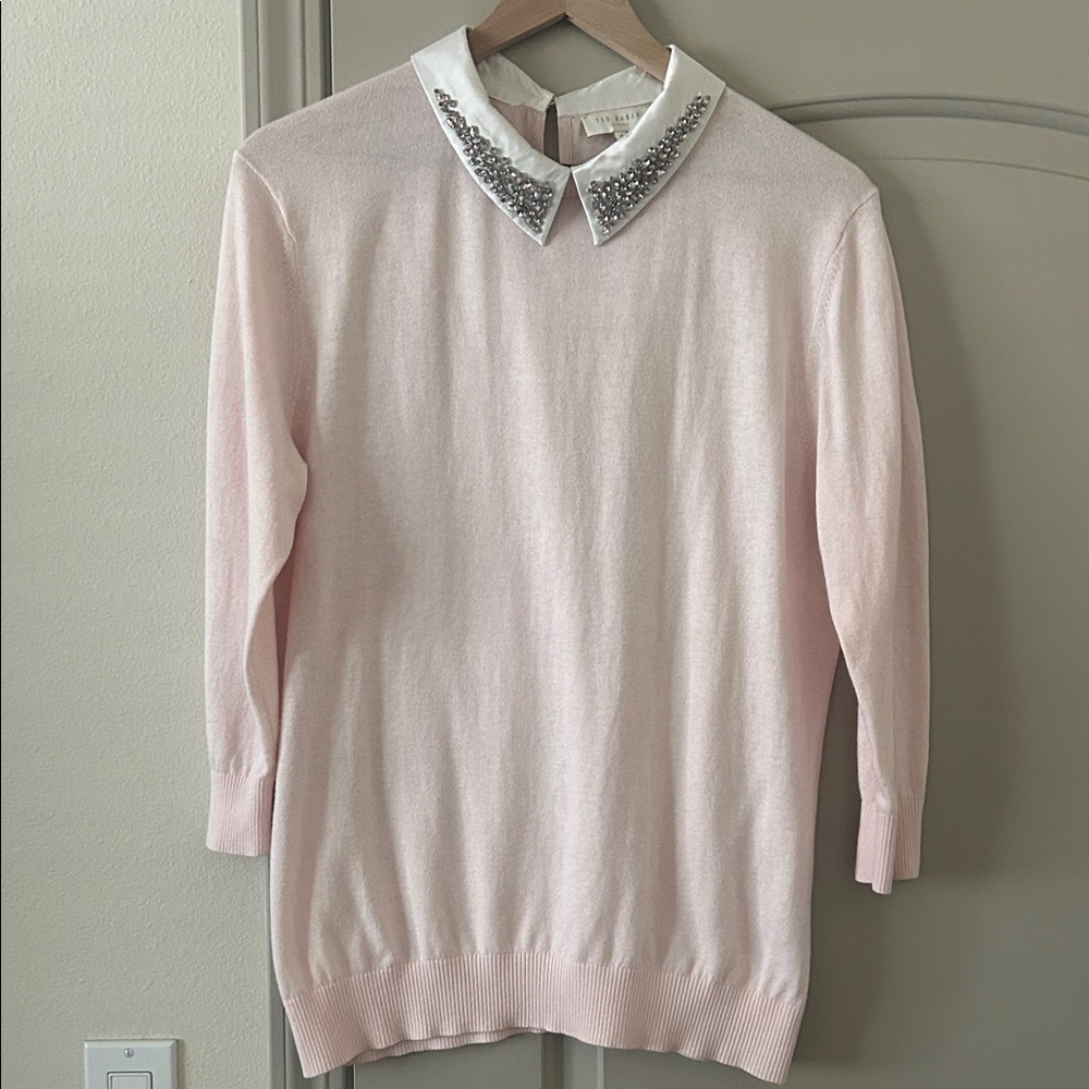Ted Baker Rare Vintage Pink Crystal Embellished Collar Sweater